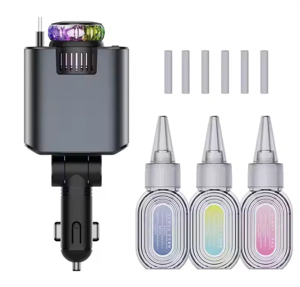 Chargeur de Voiture Rétractable 5 en 1 avec Diffuseur de parfum & Projecteur Ciel Étoilé