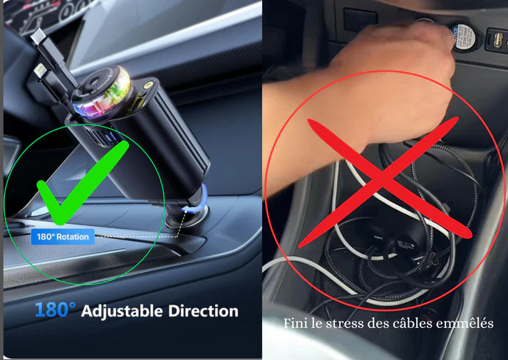Chargeur de Voiture Rétractable 5 en 1 avec Diffuseur de parfum & Projecteur Ciel Étoilé