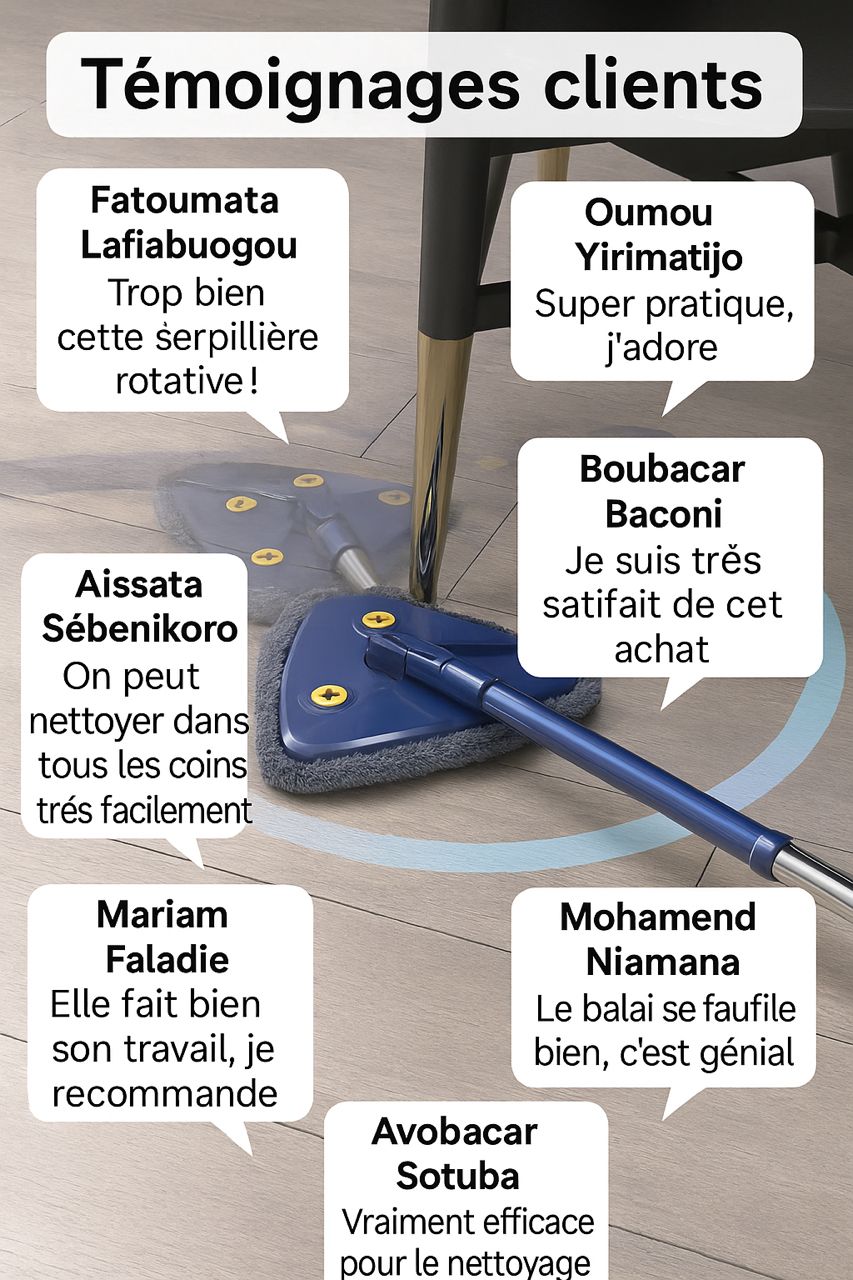 Balai de Nettoyage Réglable Rotative à 360°