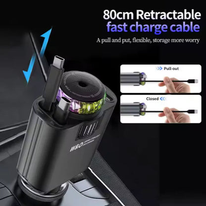 Chargeur de Voiture Rétractable 5 en 1 avec Diffuseur de parfum & Projecteur Ciel Étoilé