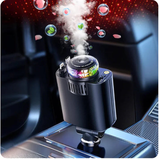 Chargeur de Voiture Rétractable 5 en 1 avec Diffuseur de parfum & Projecteur Ciel Étoilé