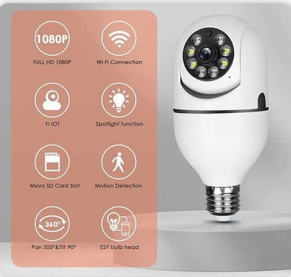 Caméra Ampoule 360° WiFi avec Vision Nocturne , Détection De Mouvement, IR HD 1080P